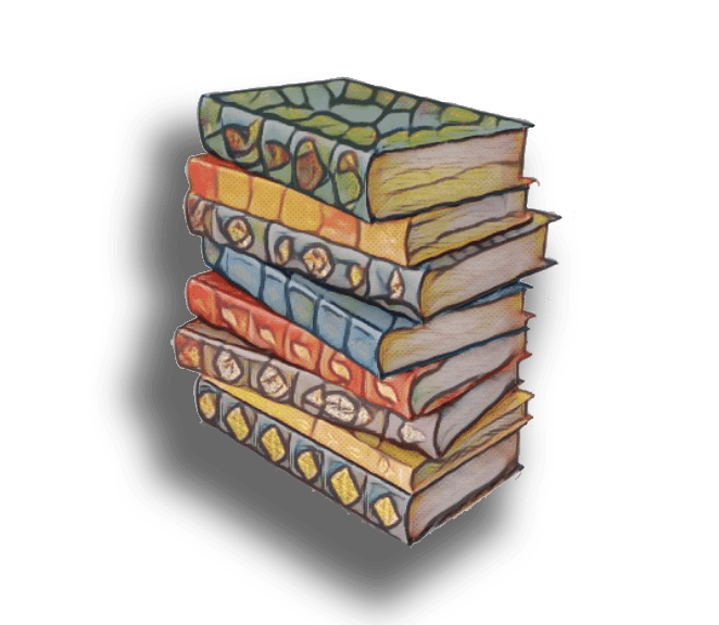 Art: Books on a shelf